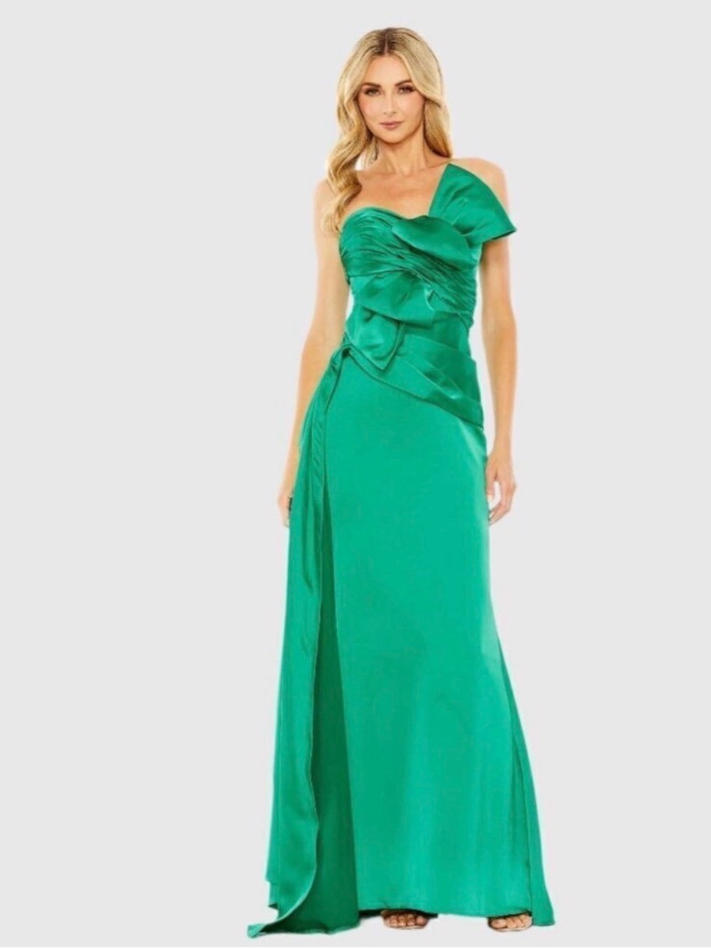Mac Duggal Emerald One-Shoulder Draped Evening Gown